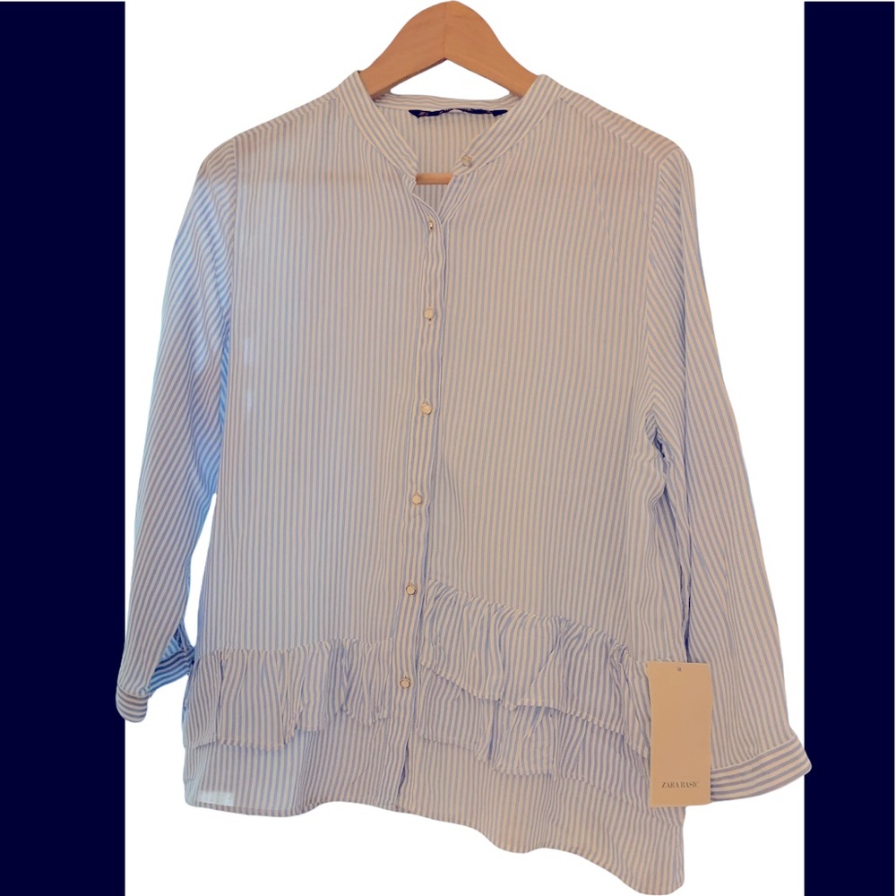 Zara basics ruffled bodice button up